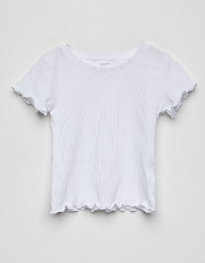 FULL TILT Essential Ribbed Lettuce Edge Girls White Tee image number 0
