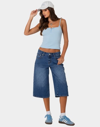EDIKTED Xtra Long Low Rise Denim Bermuda Shorts Alternative Image