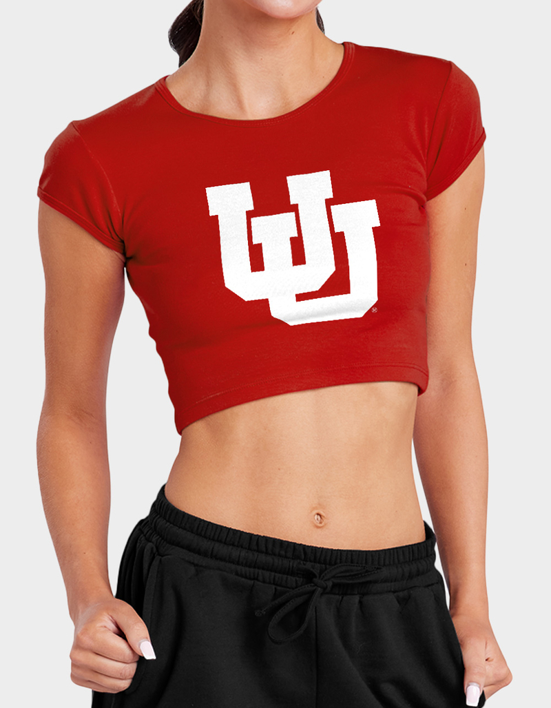 THE UNIVERSITY OF UTAH Distressed Primary Logo Womens Baby Rib Tee image number 0