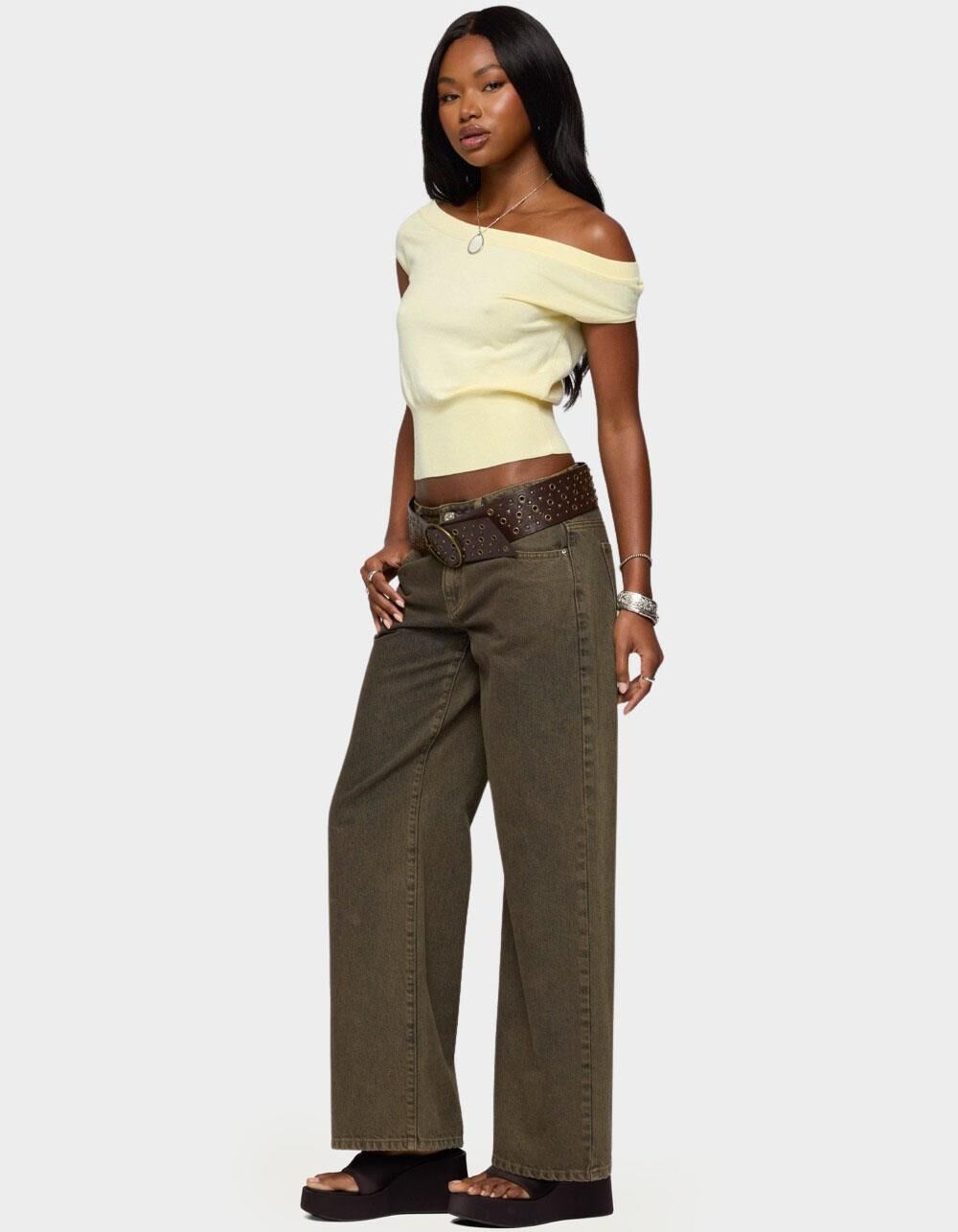 EDIKTED Michaela Off Shoulder Knit Top - YELLOW - XL | Tillys
