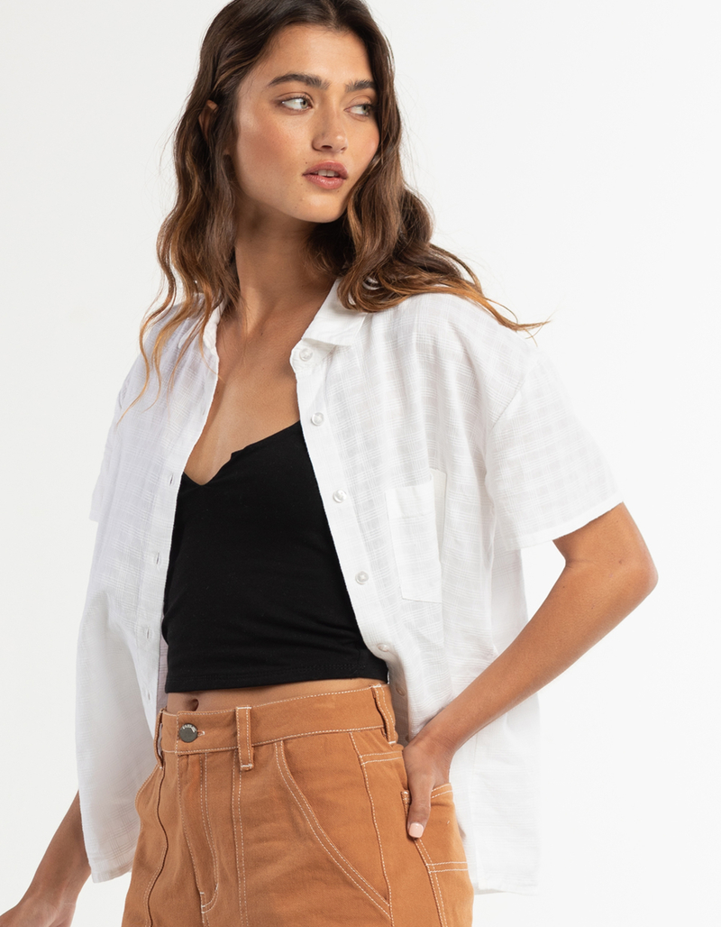 RSQ Solid Texture Womens Oversized Camp Shirt image number 2