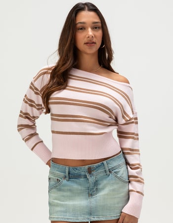 RSQ Womens Off The Shoulder Stripe Sweater Primary Image