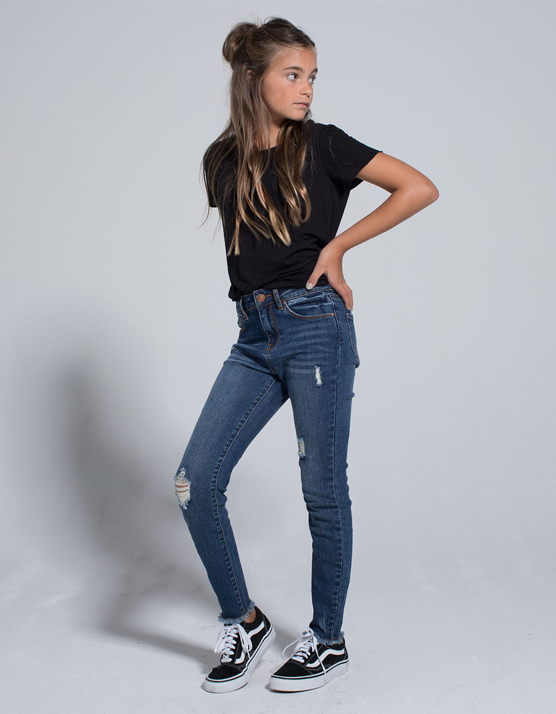 RSQ Cali High Rise Crop Medium Wash Girls Ripped Skinny Jeans image number 1