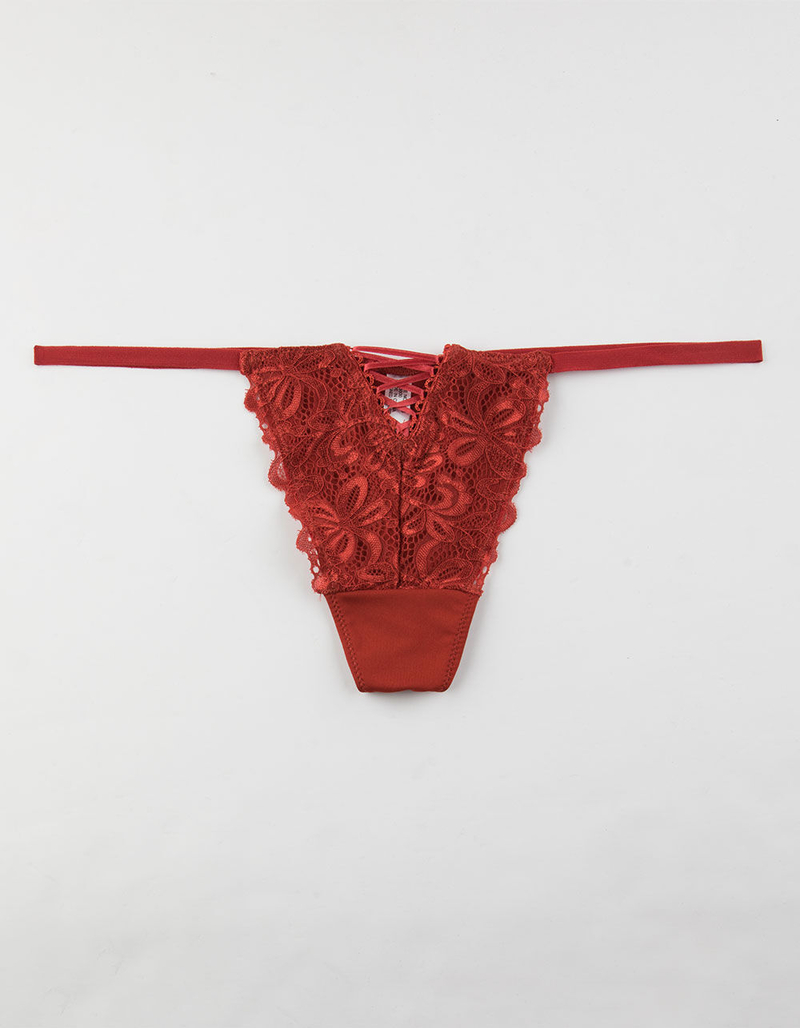 FULL TILT Lace Up Microfiber Rust Thong image number 0