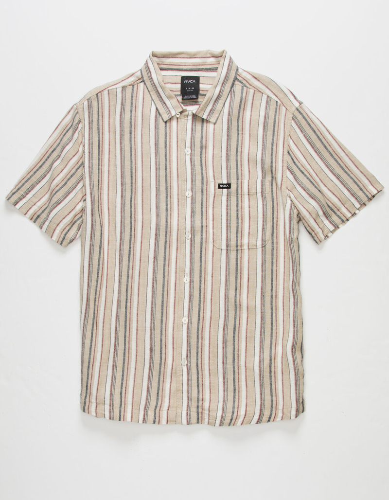 RVCA Beat Stripe Mens Button Up Shirt KHAKI Tillys