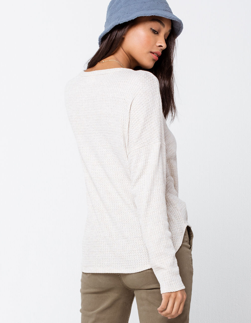 SKY AND SPARROW Button Tie Front Oatmeal Womens Thermal Top image number 2