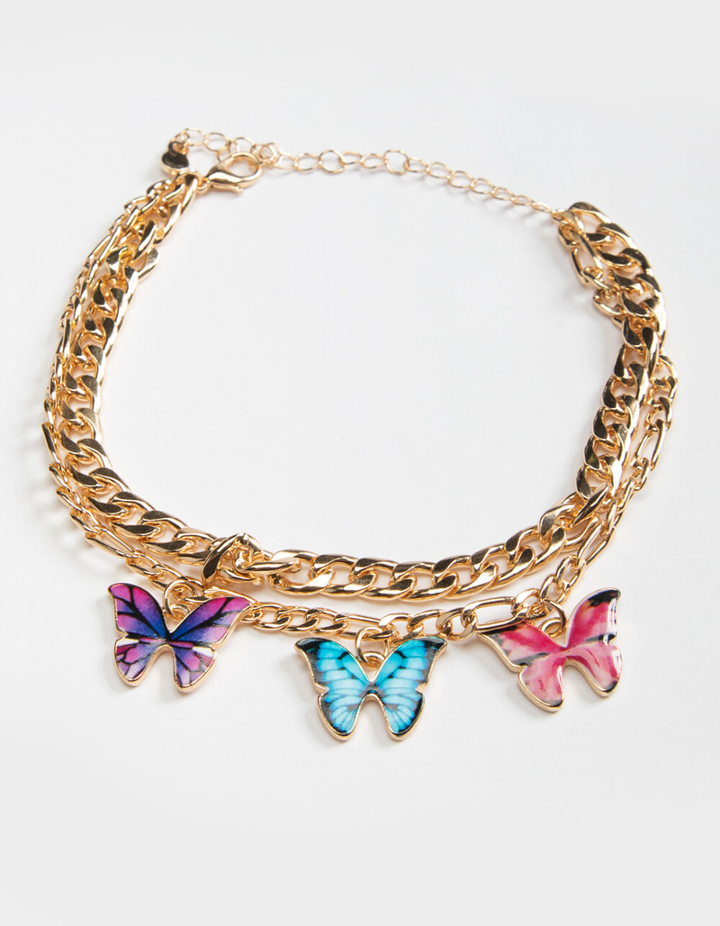 FULL TILT 2 Pack Butterfly Chain Anklet image number 0