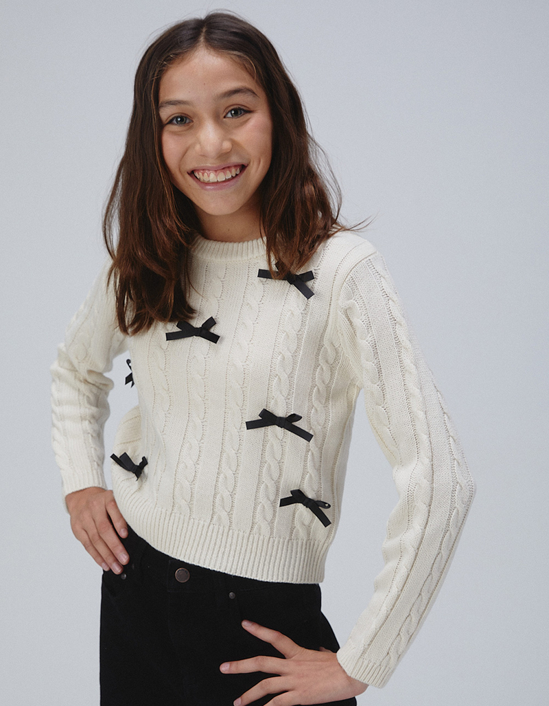 RSQ Girls Cable Knit Bow Sweater image number 0