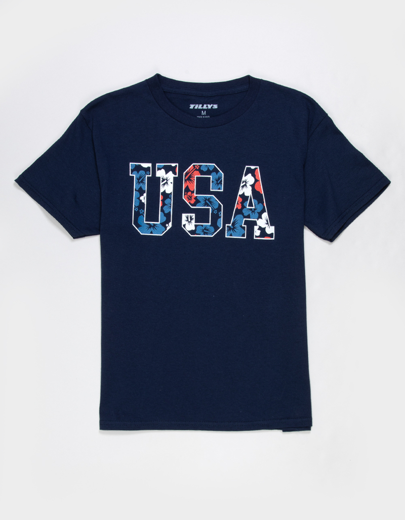 USA Hibiscus Outline Unisex Kids Tee image number 0