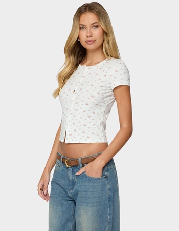 EDIKTED Odella Floral Ribbed Button Up Top Alternative Image