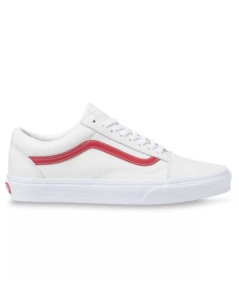 VANS Leather Pop Old Skool Mens White & Red Shoes image number 1