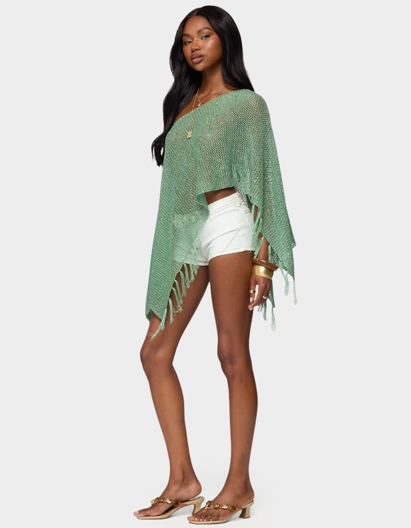 EDIKTED Sequin Fringe Knit Poncho image number 3