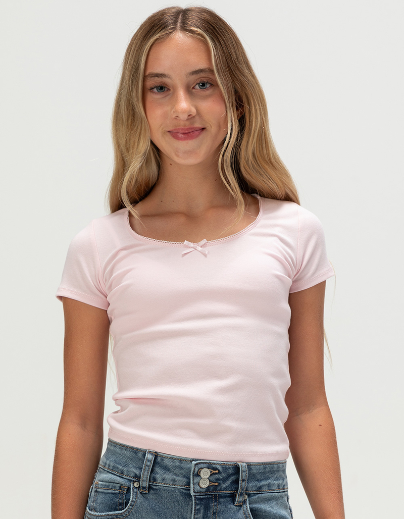 FULL TILT Essentials Girls Bow Trim Tee image number 0