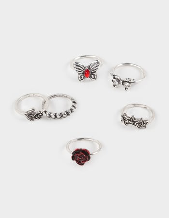 FULL TILT 6 Pack Butterfly/Rose/Bow Dainty Rings Primary Image