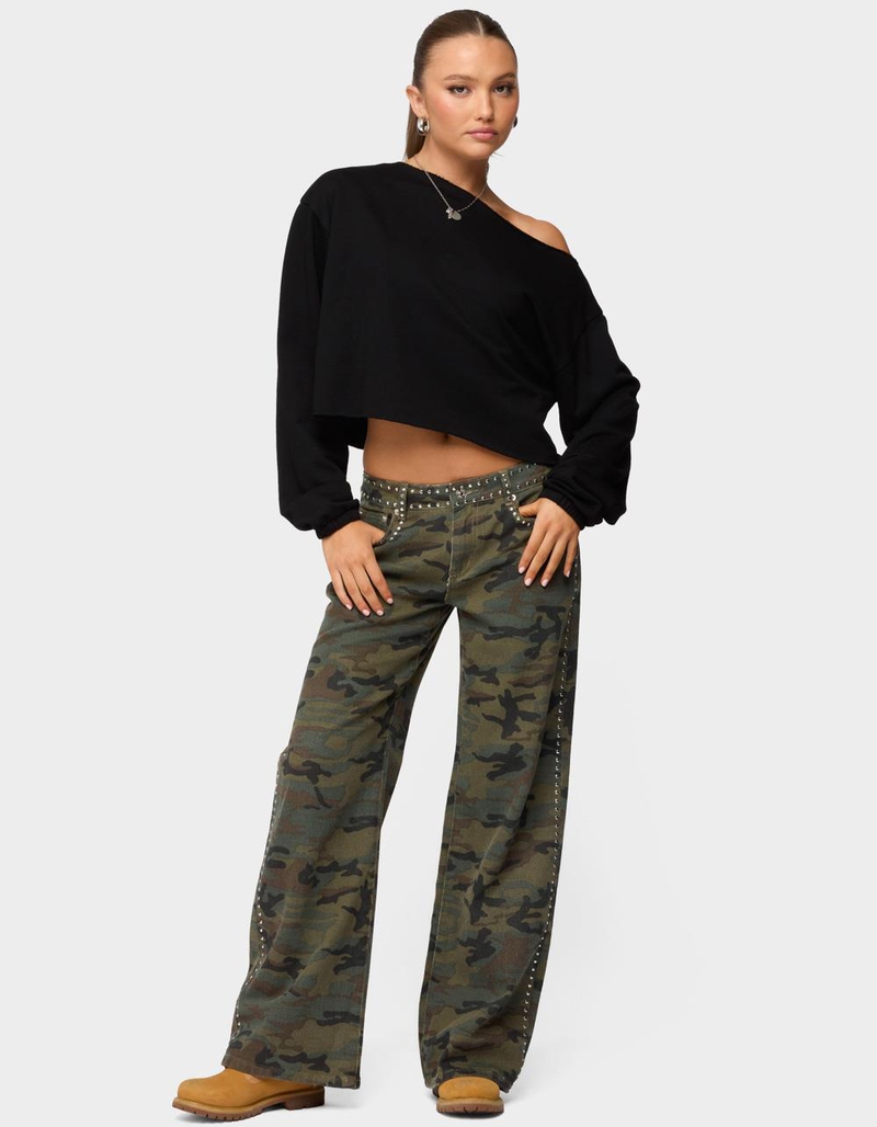 EDIKTED Quincy Studded Low Rise Baggy Jeans image number 3