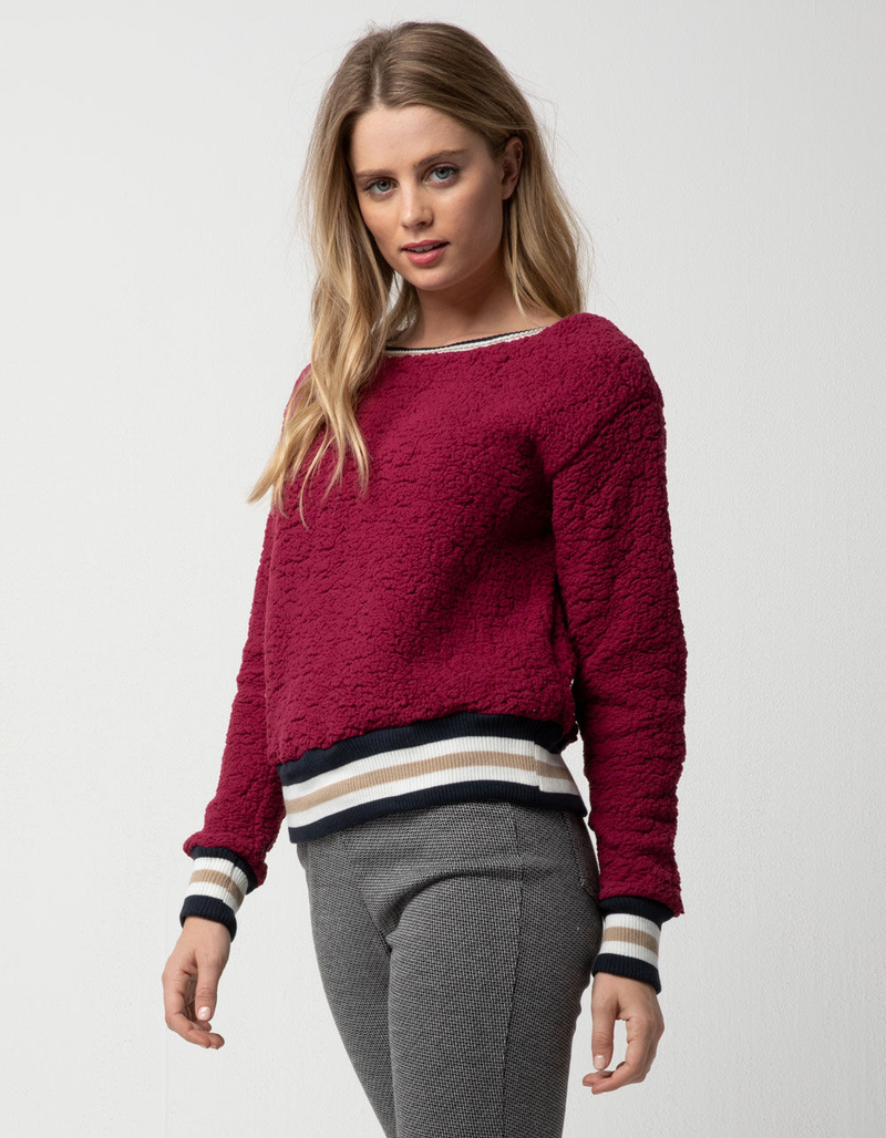 POOF Woobie Contrast Burgundy Womens Sweater image number 0