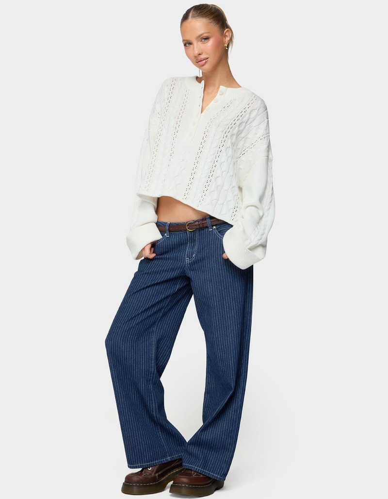 EDIKTED Petite Pinstripe Low Rise Baggy Jeans image number 3