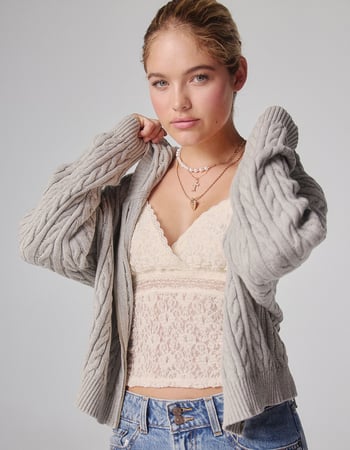 RSQ Womens Cable Knit Zip-Up Sweater Primary Image