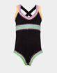 PQ SWIM Black Pier Sadie Rainbow Embroidered Girls One Piece Swimsuit image number 1