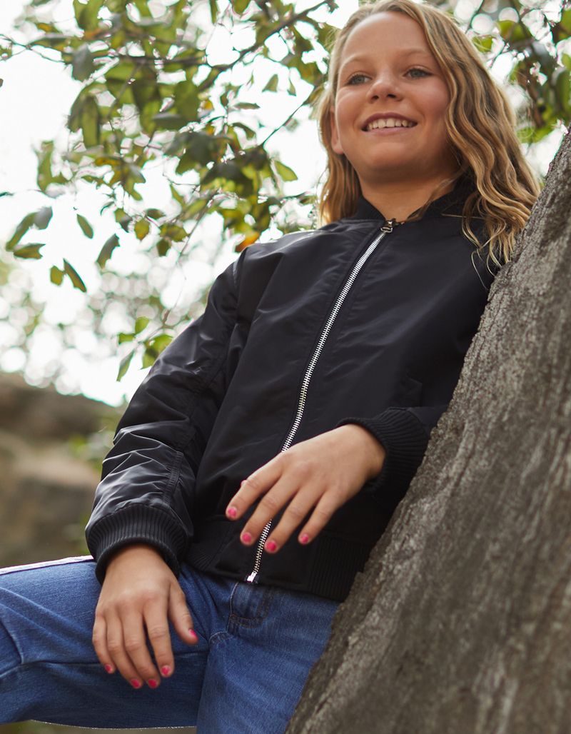 RSQ Girls Satin Sherpa Bomber Jacket image number 3