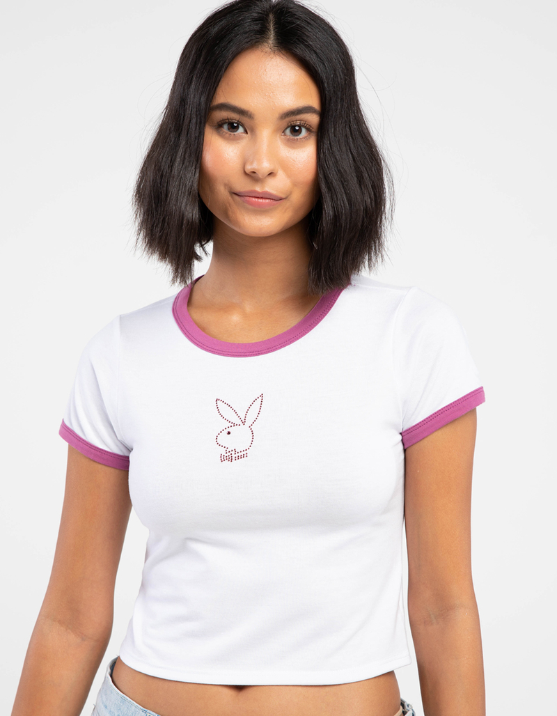 PLAYBOY Rhinestone Womens Baby Tee image number 0