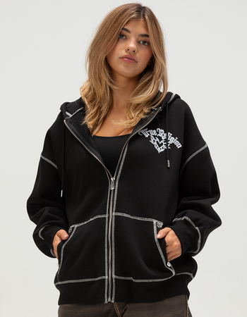 TRUE RELIGION Winged Heart Applique Womens Zip-Up Boyfriend Hoodie Alternative Image