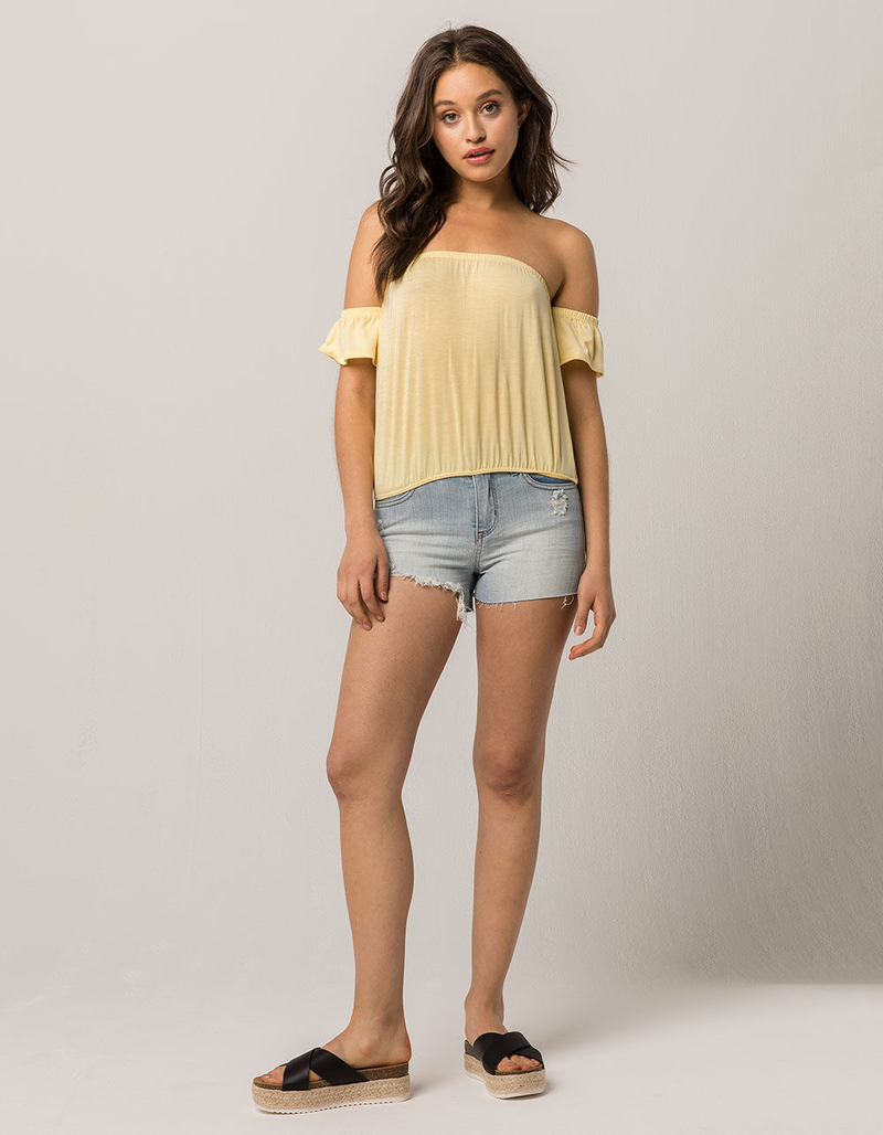 IVY & MAIN Off The Shoulder Yellow Womens Crop Top image number 3