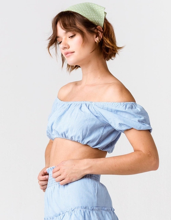 SKY AND SPARROW Mini Check Peasant Womens Crop Top Alternative Image
