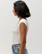 FULL TILT Texture Lace Trim Womens Crop Top image number 3