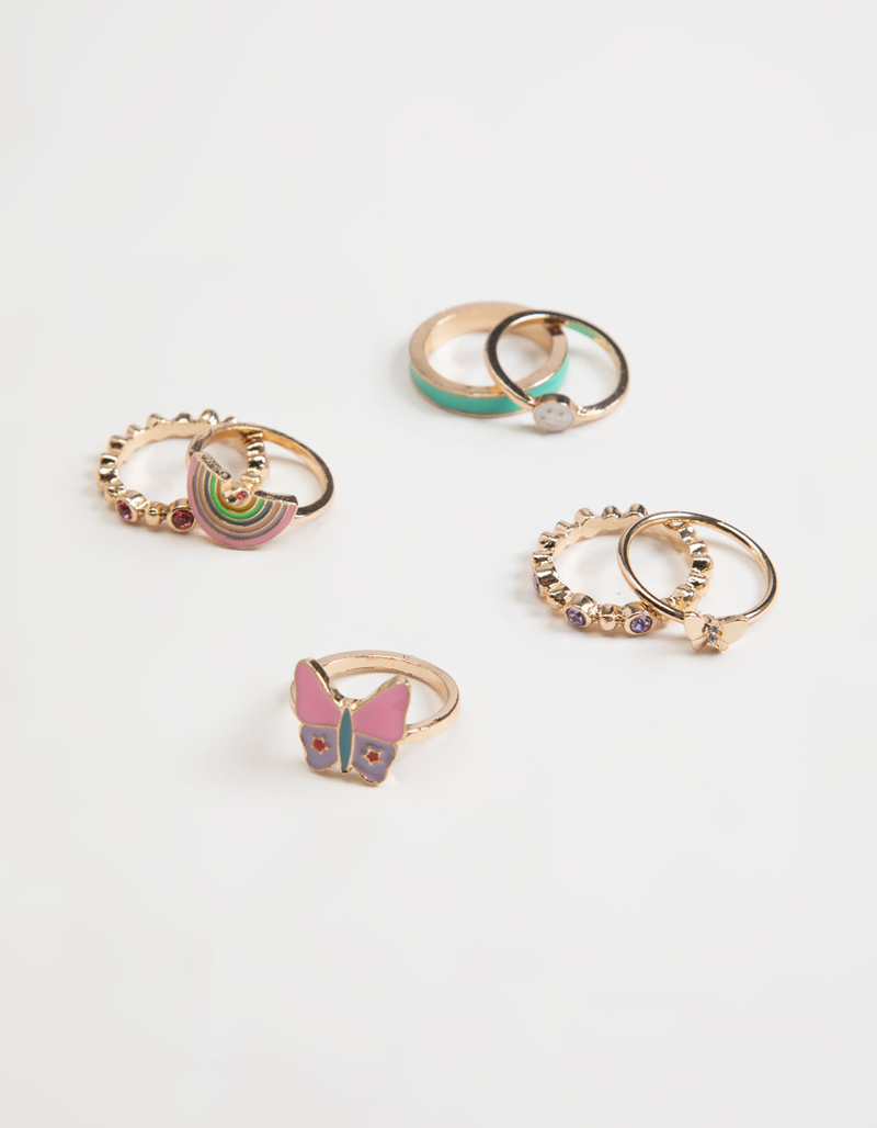 FULL TILT 7 Piece Enamel Butterfly Rainbow Ring Set image number 0