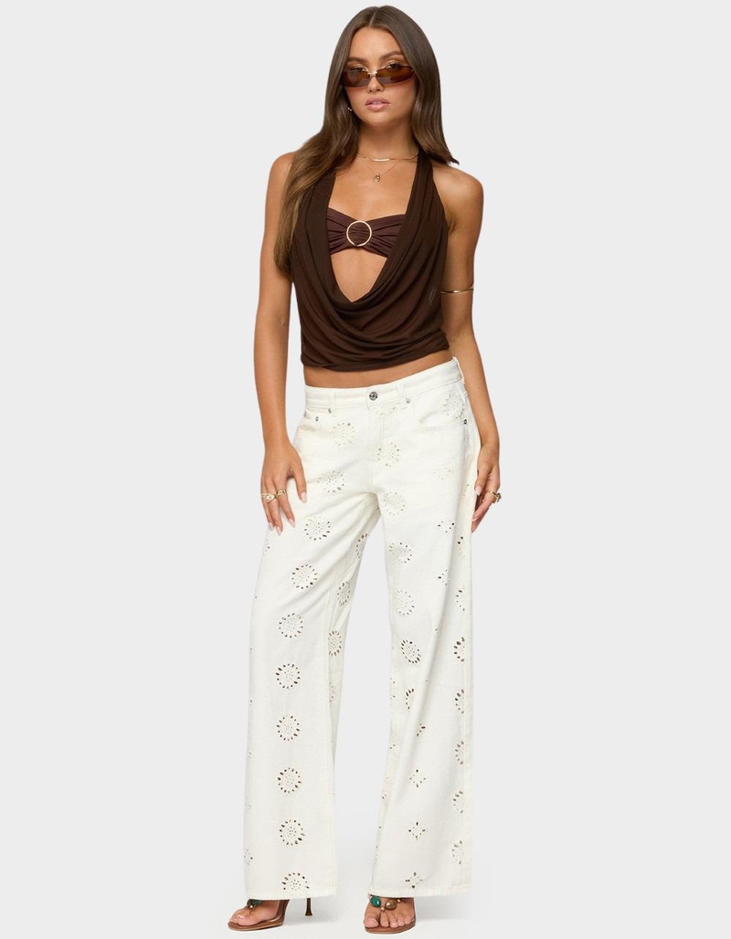 EDIKTED Eyelet Low Rise Wide Leg Jeans image number 4