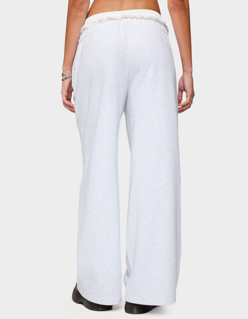 EDIKTED Tamia Peekaboo Ruffle Lace Sweatpants image number 2