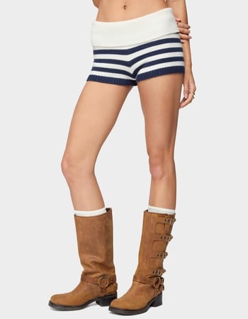 EDIKTED Saphi Striped Foldover Knit Shorts Alternative Image