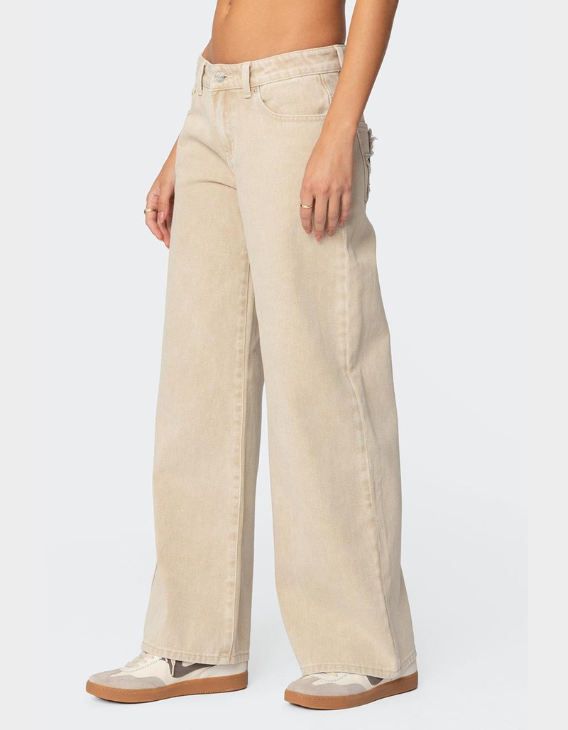 EDIKTED Leopard Star Low Rise Washed Jeans image number 2