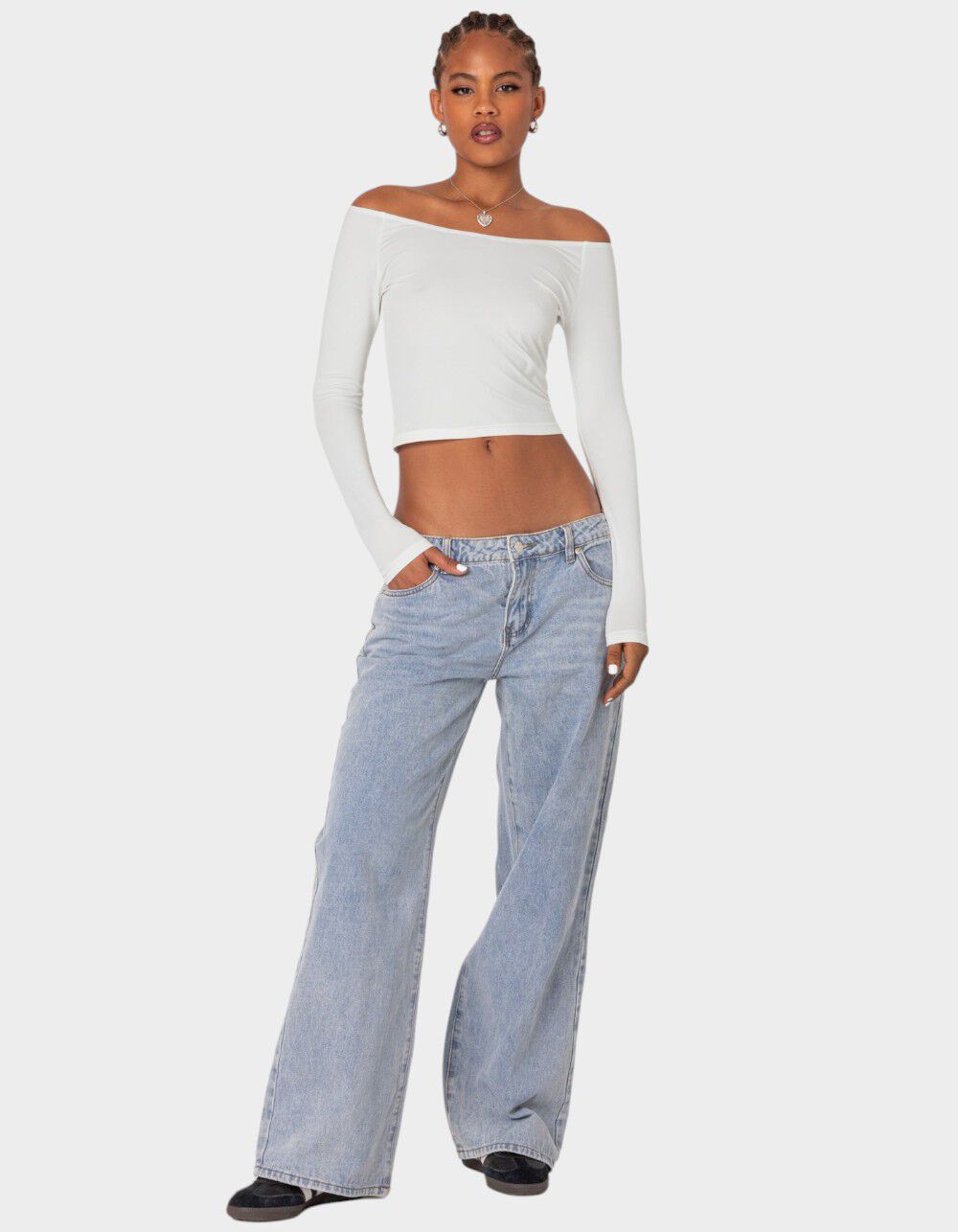 EDIKTED Tahlia V-Neck Off Shoulder Top - WHITE | Tillys