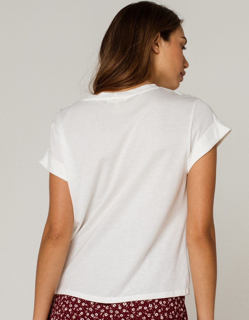 HEART & HIPS Roll Cuff Womens White Tee image number 2