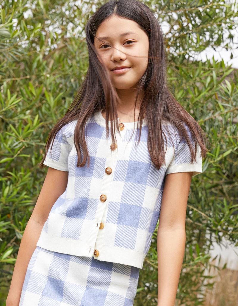 FULL TILT Gingham Girls Button Front Cardigan image number 0