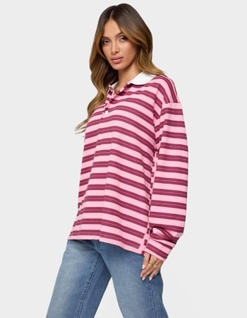 EDIKTED Maureen Striped Polo Sweatshirt Alternative Image