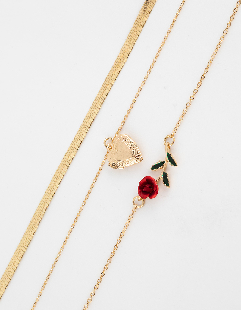 FULL TILT Layered Snake Chain / Rose Charm Necklace image number 1