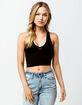 BOZZOLO Ribbed V-Neck Black Womens Crop Tank Top image number 1
