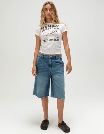 DIAMOND CROSS RANCH Blue Horse Womens Baby Tee Alternative Image