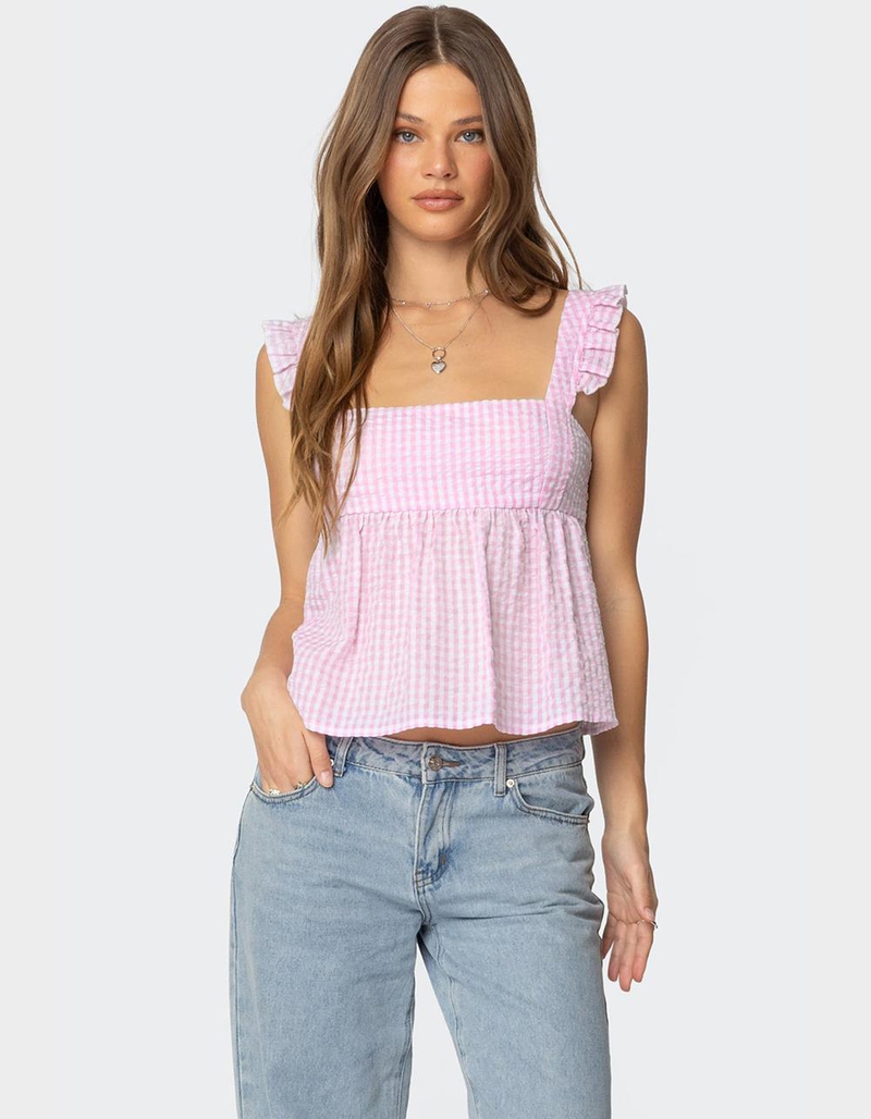 EDIKTED Jenson Backless Gingham Top image number 0