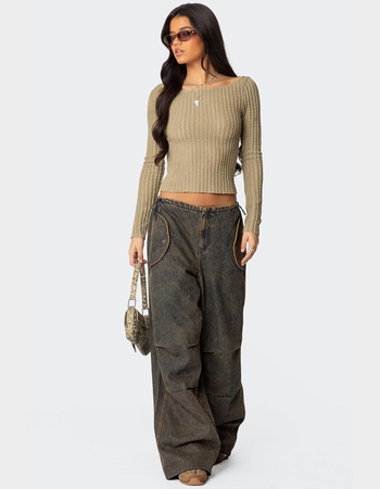 EDIKTED Textured Sheer Boat Neck Top Alternative Image