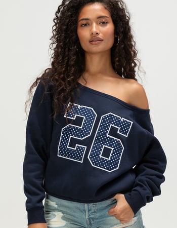 FULL TILT Womens Off The Shoulder Number Sweatshirt Primary Image