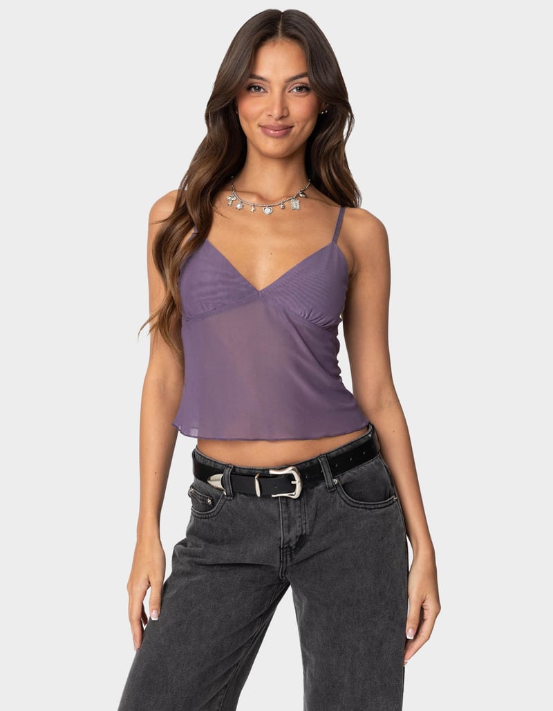 EDIKTED Serafina Sheer Mesh Tank Top PURPLE Tillys