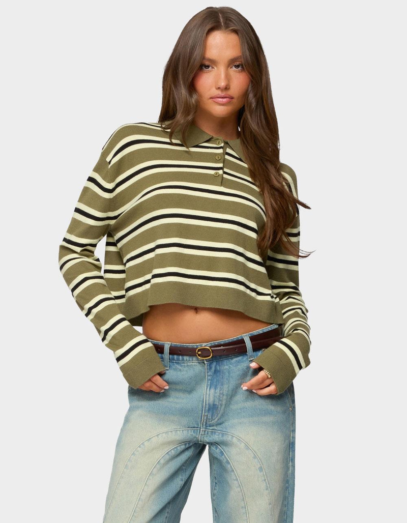 EDIKTED Shelby Striped Polo Sweater image number 0