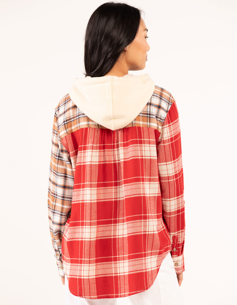 LOVE TREE Mix Media Womens Hooded Flannel image number 2