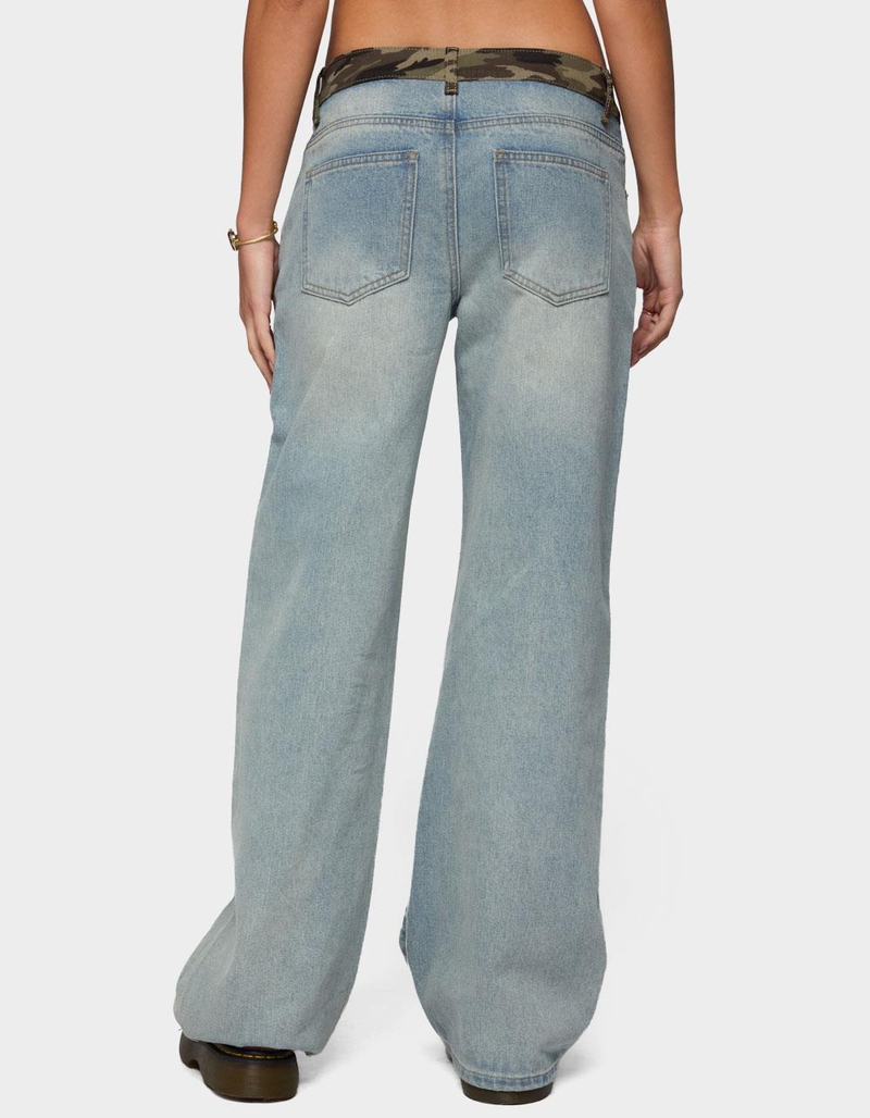 EDIKTED Camo Waist Low Rise Baggy Jeans image number 2