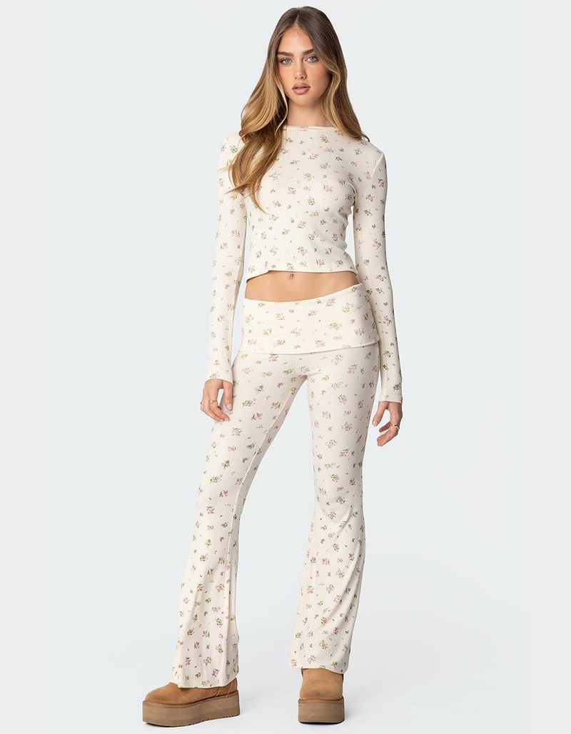 EDIKTED Bloom Baby Fold Over Flared Leggings image number 1