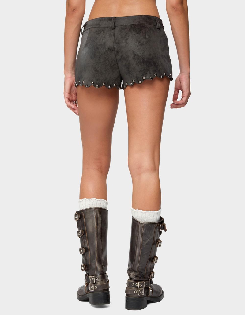 EDIKTED Zarina Studded Faux Suede Shorts image number 2